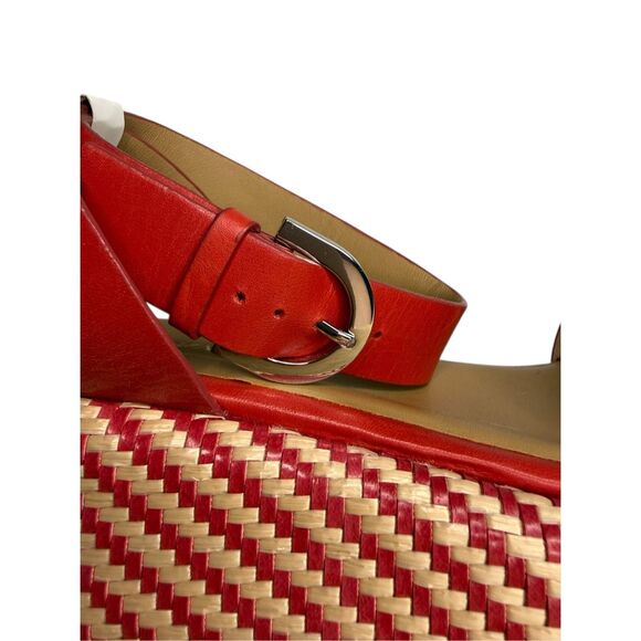 Emporio Armani Women’s EU 37 US 7 Wedge Espadrille Sandals Red Leather Logo NEW - Picture 6 of 12